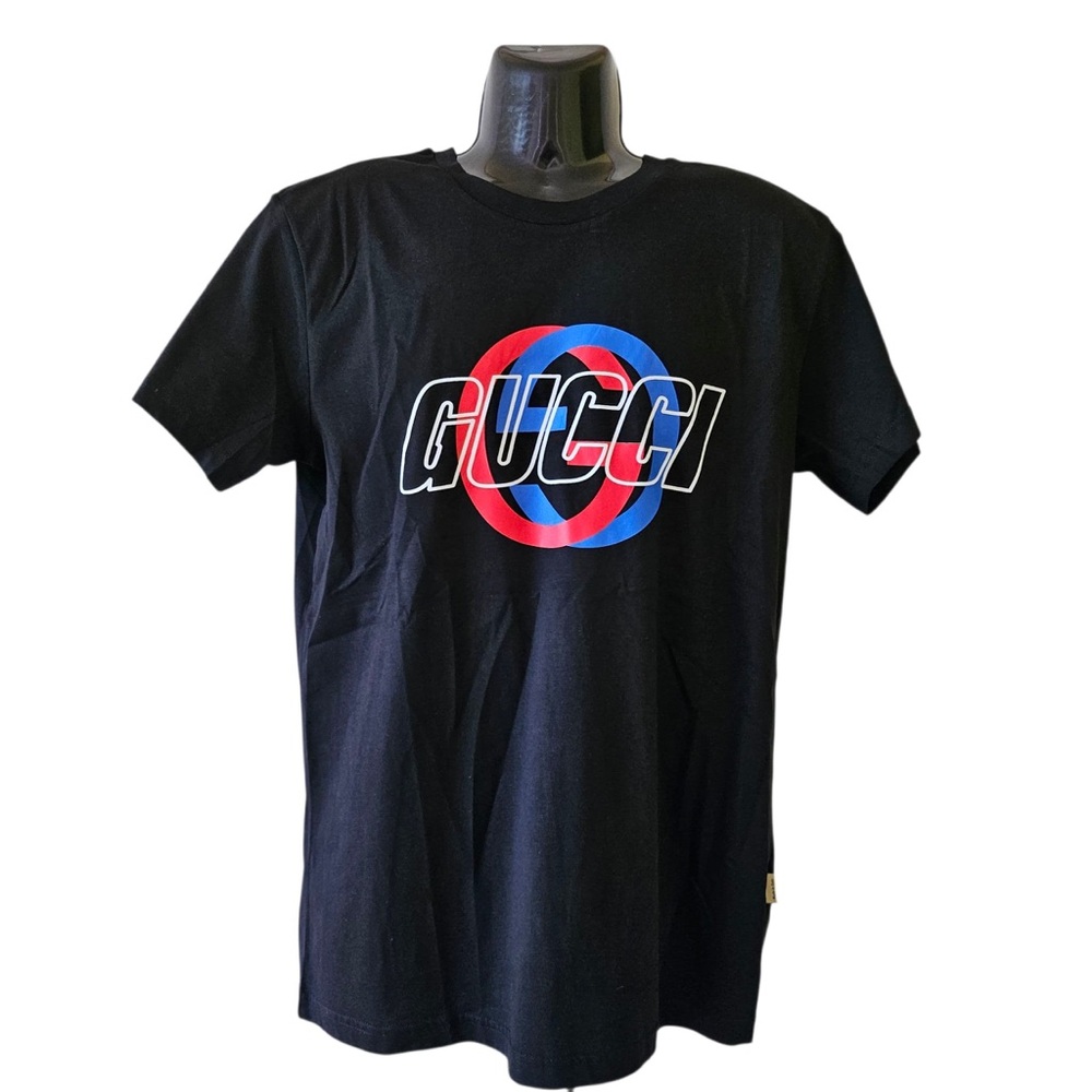 Gucci Black Tee with Red and Blue Accents